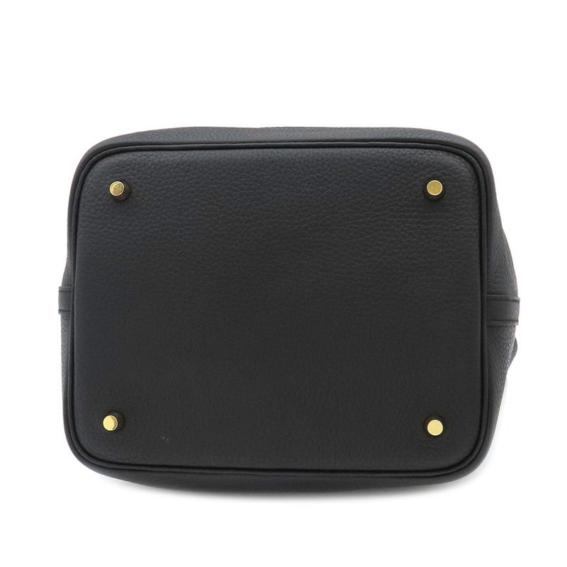 Hermes Handbag Picotin Lock MM Taurillon Clemence Black Gold Hardware Black
