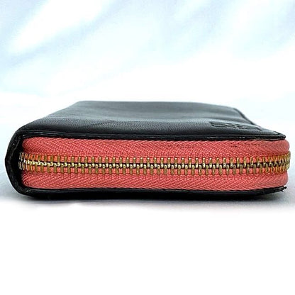 Loewe Round Zipper Long Wallet Black Pink Anagram Wallet