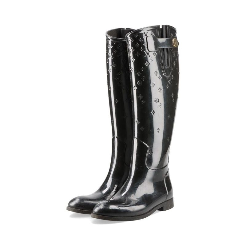 Louis Vuitton Monogram Drops Line Rubber Long Boots 36 Black