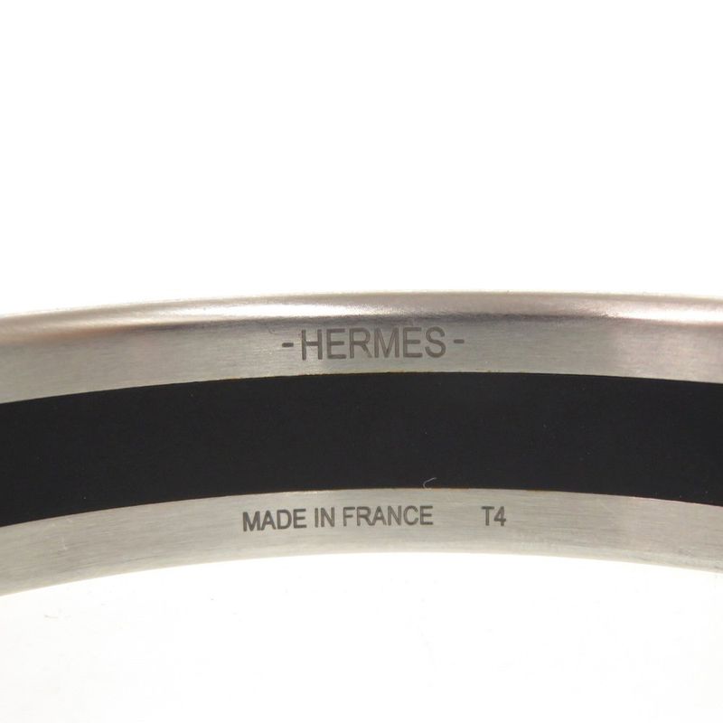 Hermes Trinkaaf Bangle Stainless Steel Black Silver Hardware Black Bangle 0872