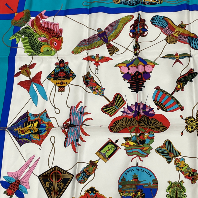 Hermes Carree 90 Soies Volantes Skyward Flying Silk Scarf 100% Silk Multicolor
