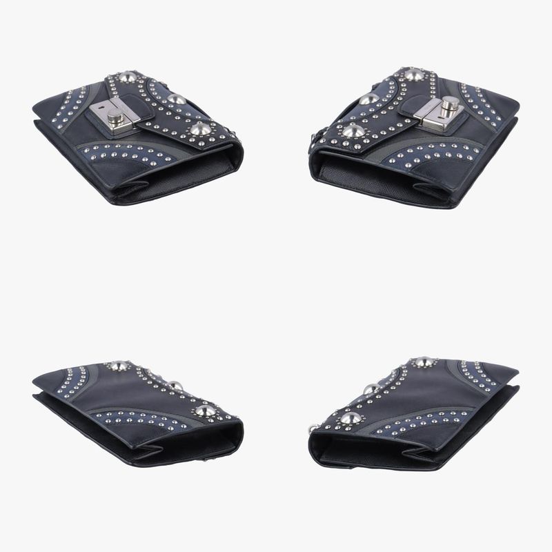 Prada Studded Crossbody Black And Navy Saffiano Leather Bt0970180