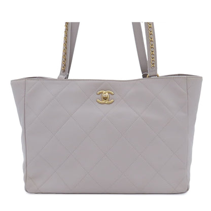 Chanel Tote Bag Gray Gold Calfskin Quilted