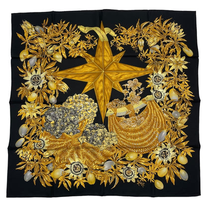 Hermes Scarf Silk Carre 90 Passiflores Passion Flower Black