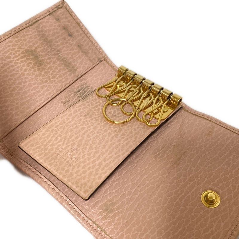 Gucci Key Case GG Marmont 456118 Pink Beige 6 Hooks Leather