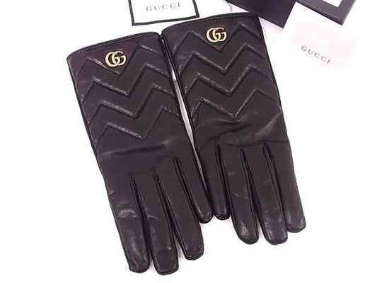 Gucci GG Marmont Lambskin Gloves Size 7 1/2 Women's Black Aw1911