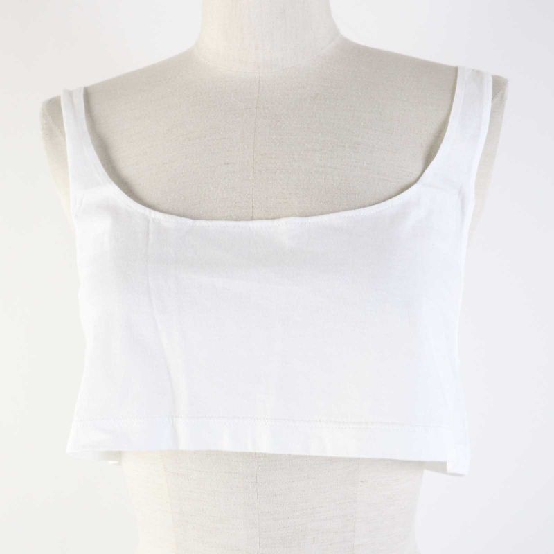 Prada 23SS P29980 Cotton Triangle Logo Embroidery Mesh Cropped Sleeveless Top/