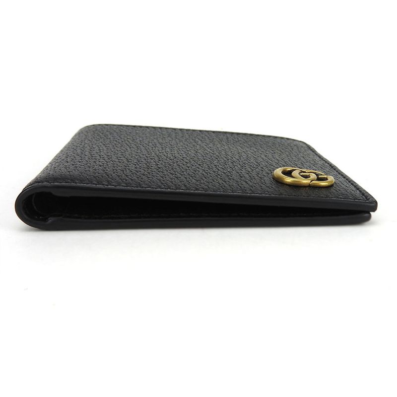 Gucci Billfold 428726 GG Marmont Leather Black Gold Hardware Card Case Bifold