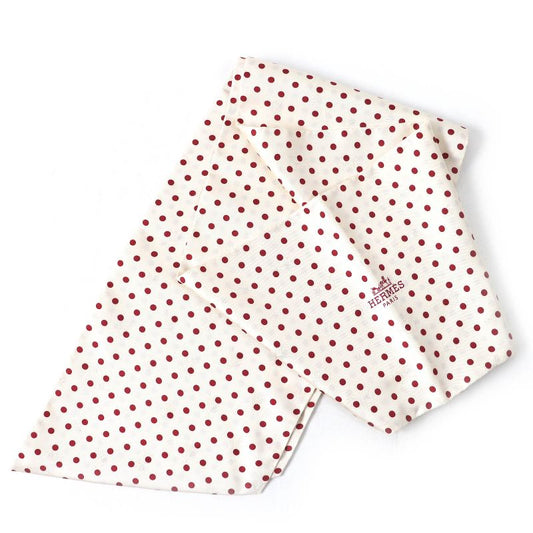 Hermes 099882s Maxi Twilly 100% Silk Ivoire/rouge Bee Insect Dotted Calais