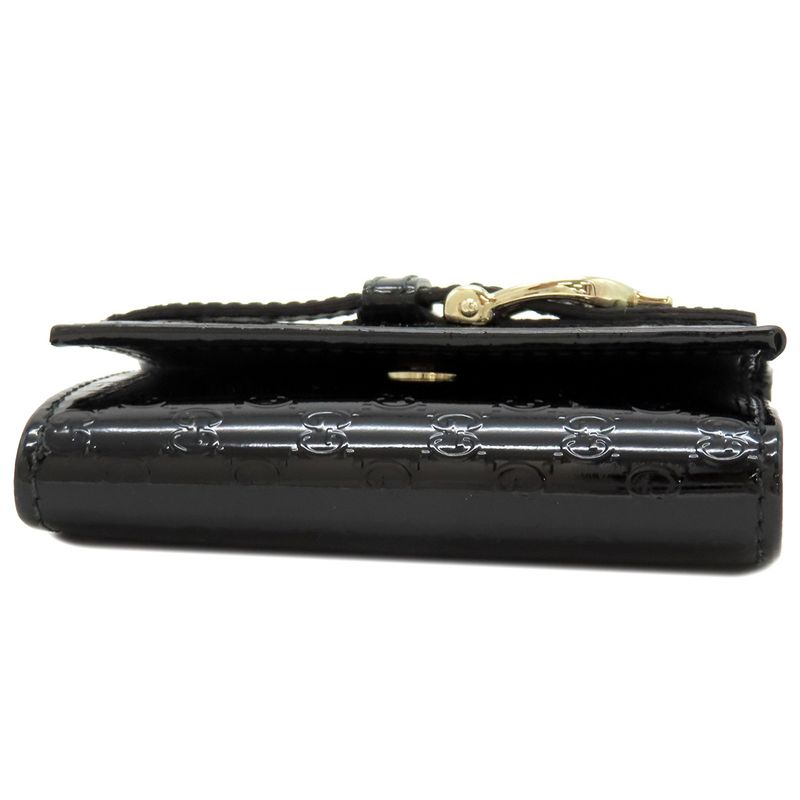 Gucci Key Case Micro Gucci Guccissima Horsebit Patent Leather Black Gold Hardware