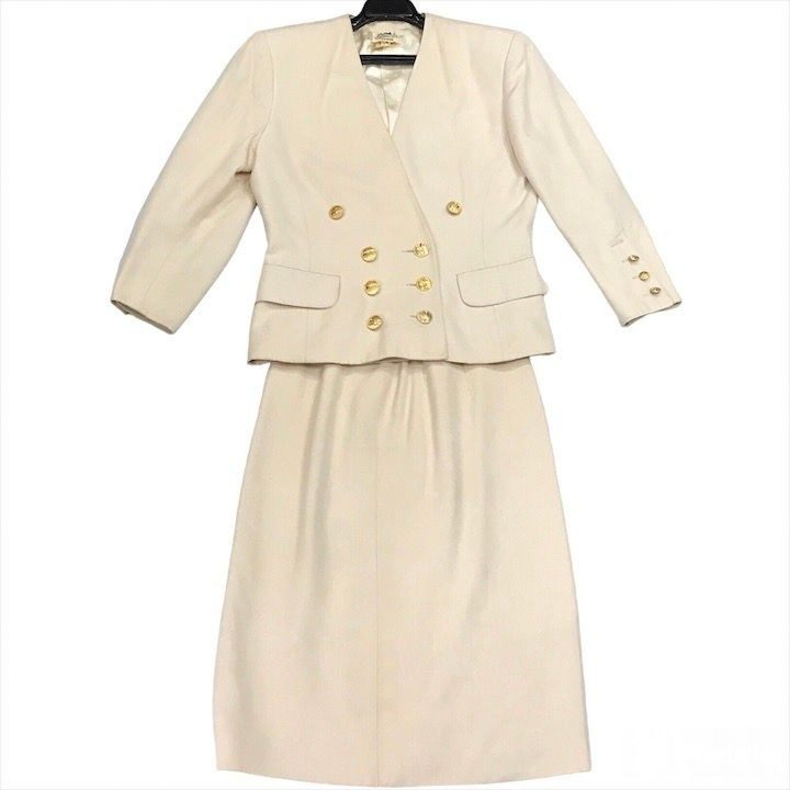 Hermes Jacket Silk Set Skirt Top and Bottom Set Suit Beige