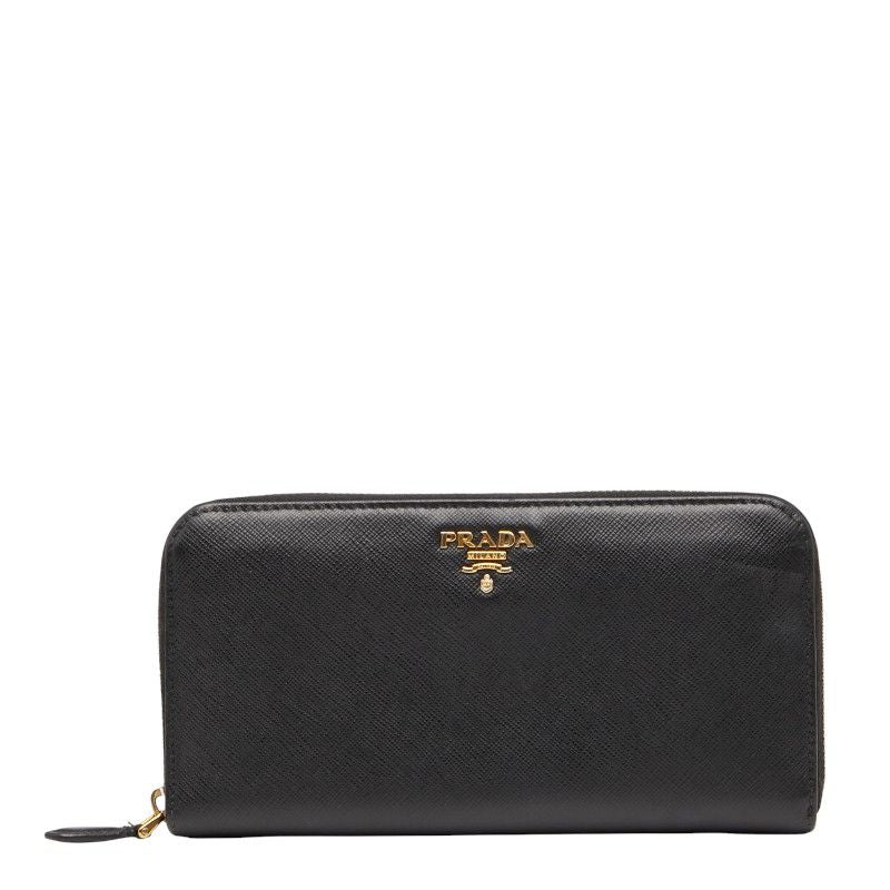 Plat Da Round Zipper Long Wallet 1ml506 Pink Saffiano Leather Women Prada