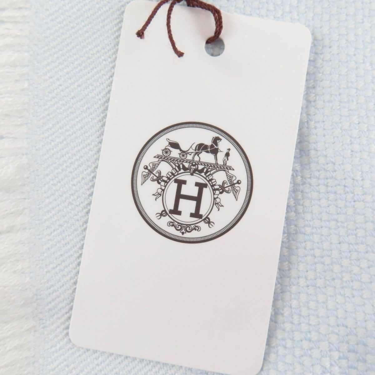Hermes Wool Baby with Fringe Shawl Light Blue Scarf — view 10
