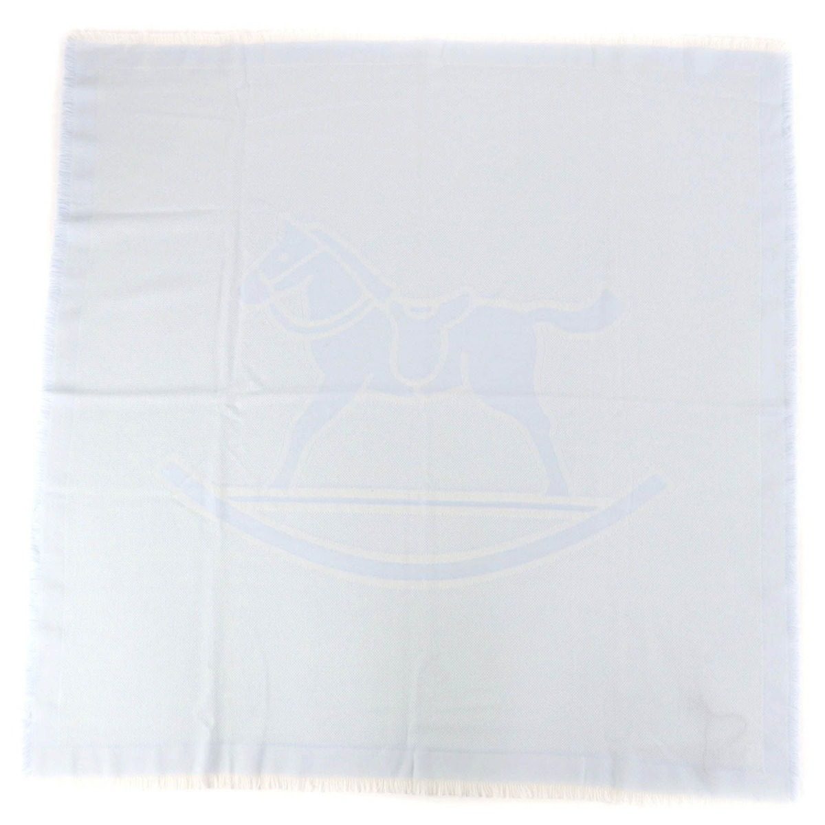 Hermes Wool Baby with Fringe Shawl Light Blue Scarf