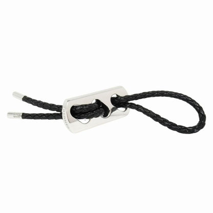 Hermes Polished Key Holder Key Ring Charm Braided Leather Silver Black