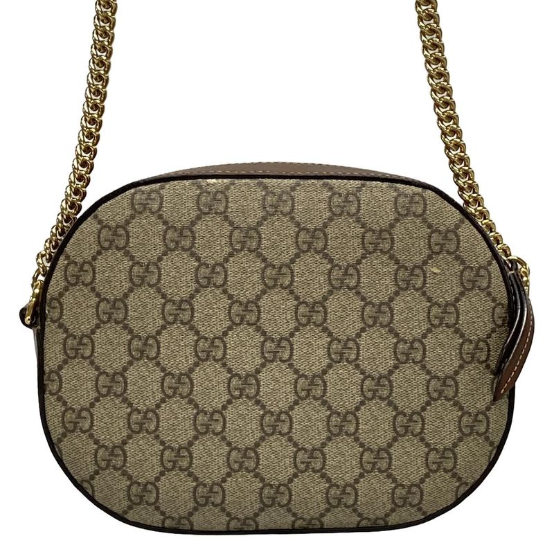 Gucci Shoulder Bag GG Plus GG Supreme 409535 Dark Brown And Beige Chain