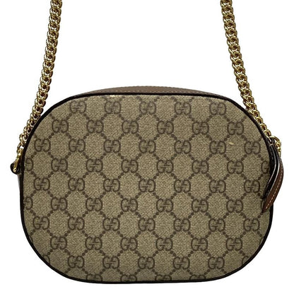 Gucci Shoulder Bag GG Plus GG Supreme 409535 Dark Brown And Beige Chain