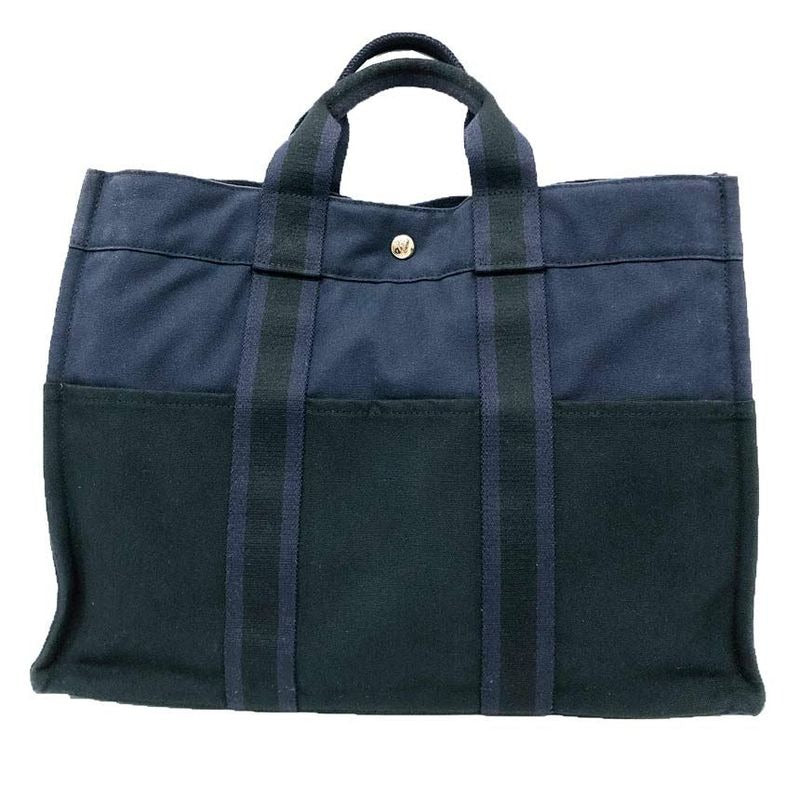 Hermes Fourre Tout MM Tote Bag Canvas Navy Black
