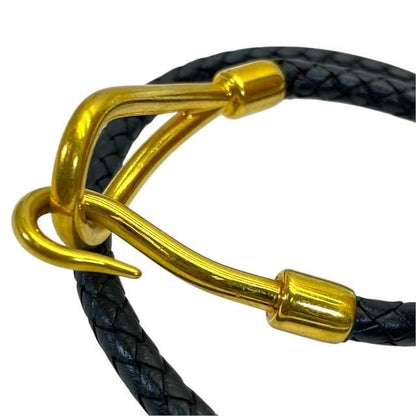 Hermes Bracelet Choker Necklace Jumbo Leather Metal Black Gold