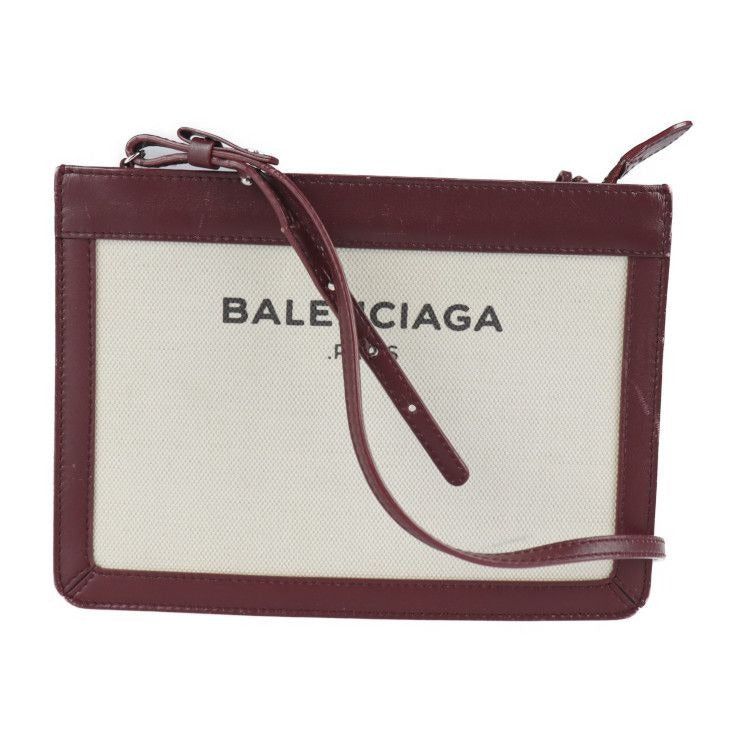 Balenciaga Shoulder Bag Canvas Leather Beige Bordeaux Navy Pochette
