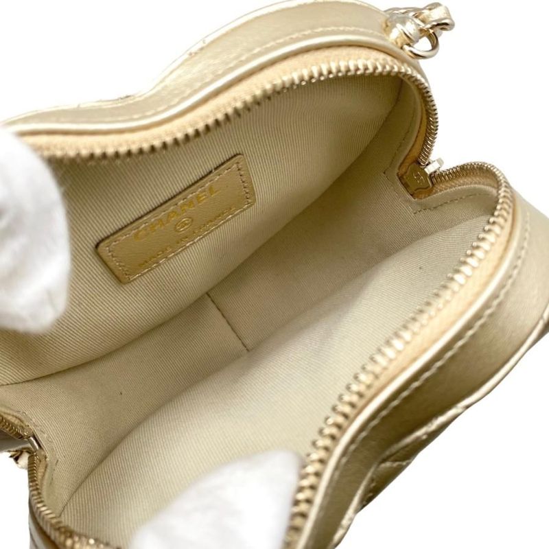 Chanel Shoulder Bag Heart Chain Ap2784 Matelasse Coco Mark Lambskin Metallic