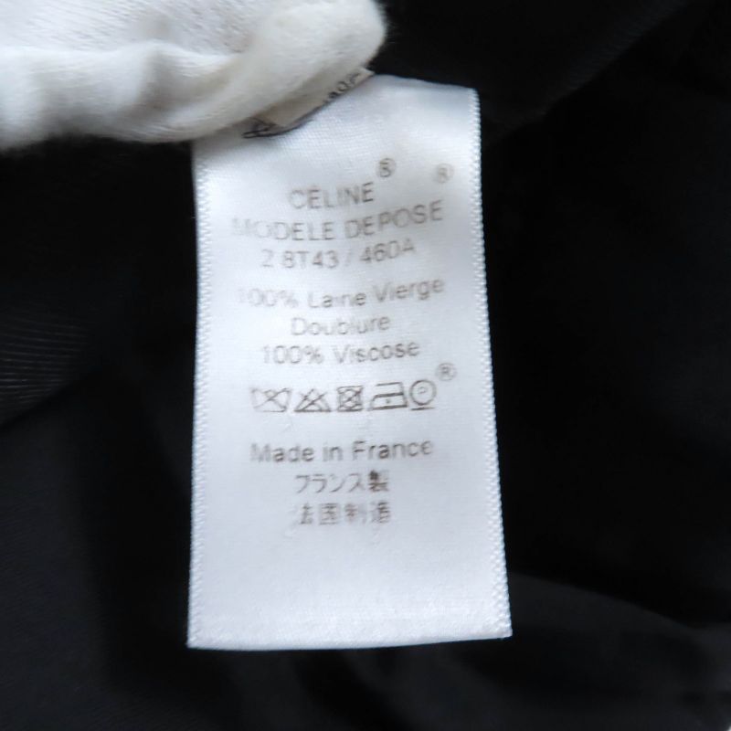 Celine 2 8T43 460A 100% Wool Front Open Crombie Coat Black 34 Made In France