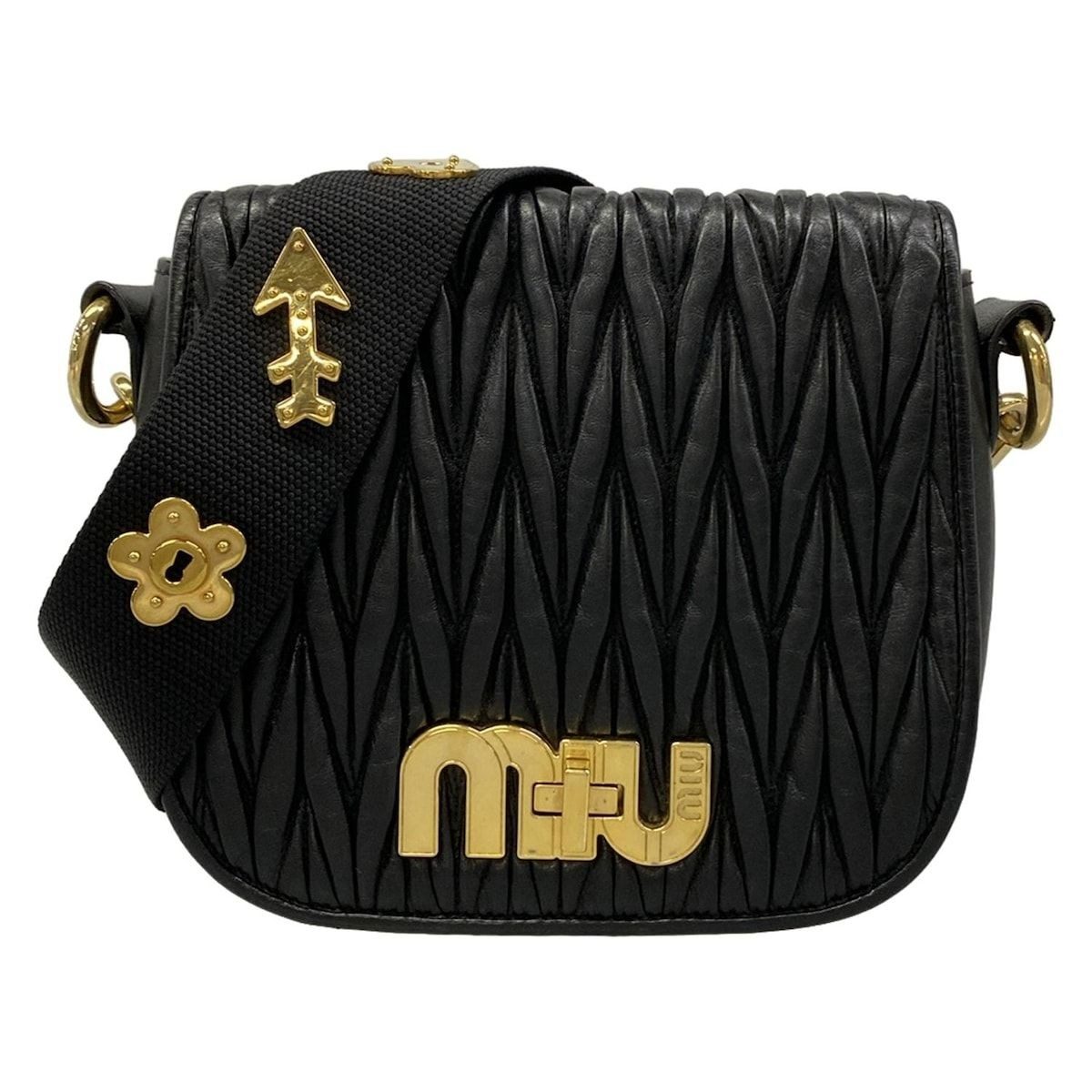 Miu Miu Shoulder Bag Matelasse Black Miu Logo Turnlock Leather