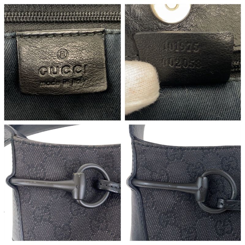 Gucci Horsebit Black GG Canvas/leather 101975 Shoulder Bag Women 504079