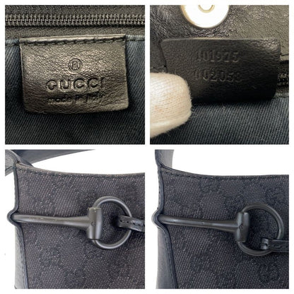 Gucci Horsebit Black GG Canvas/leather 101975 Shoulder Bag Women 504079
