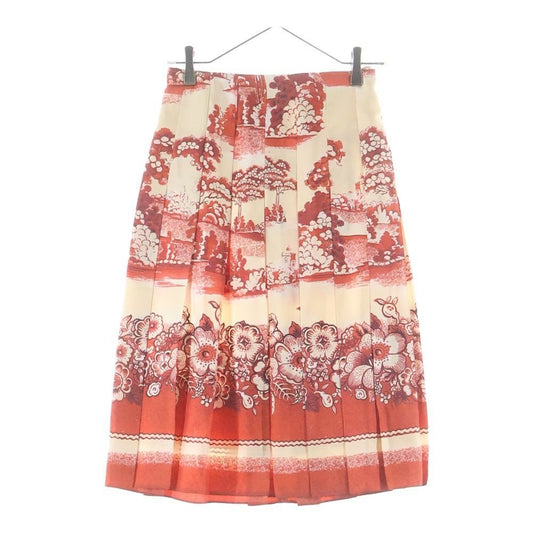 Gucci Flower Allover Print Silk Pleated Midi Amskirt Red Dress