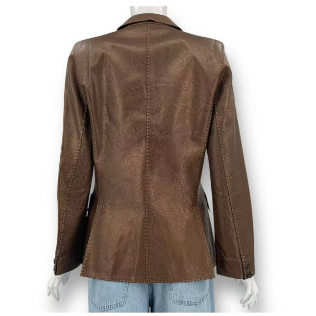 Fendi Jacket Leather Brown 42 — view 3