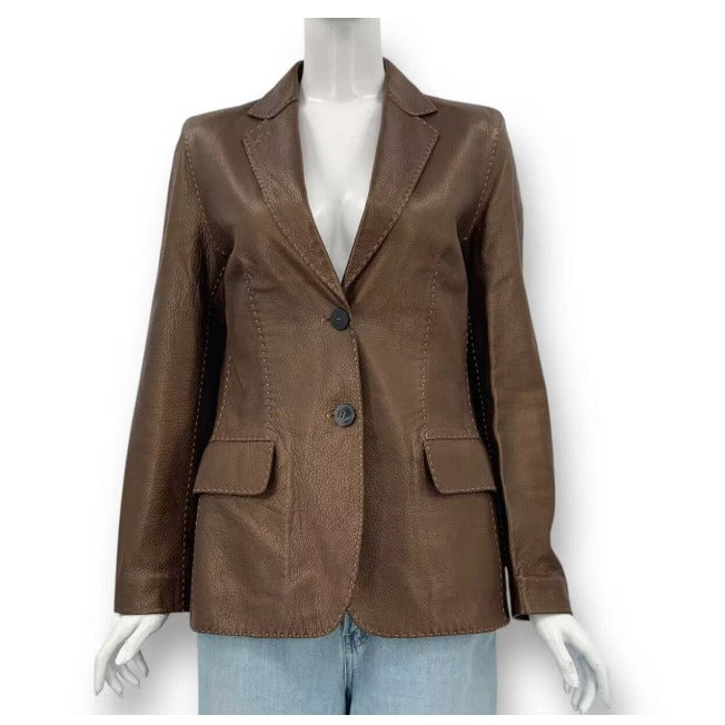 Fendi Jacket Leather Brown 42