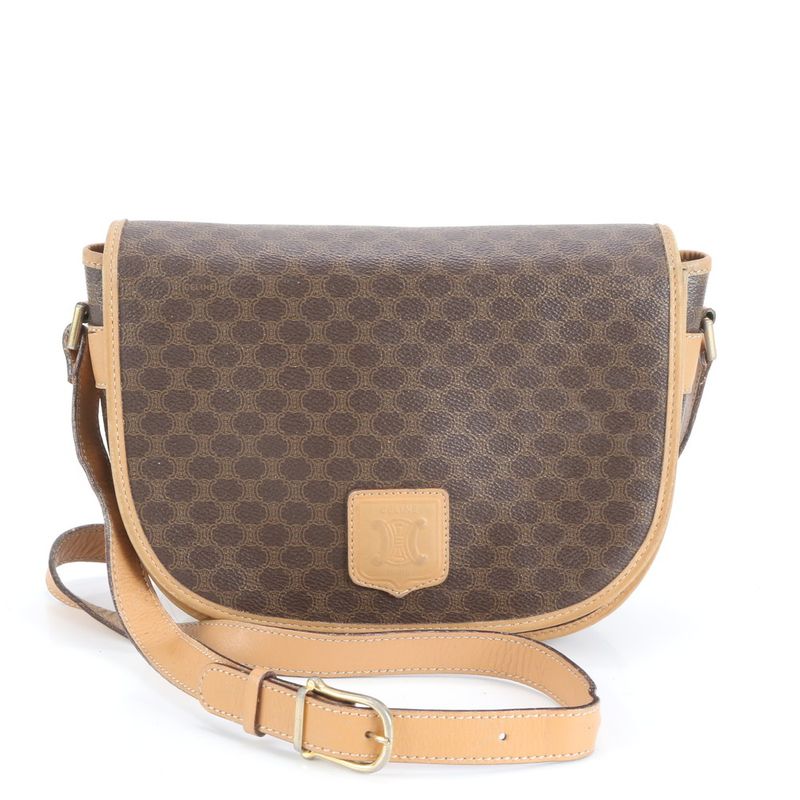 Vintage Celine Macadam Leather Shoulder Bag Crossbody Brown Women ERE Cw32-5