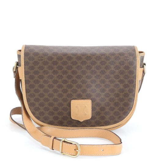 Vintage Celine Macadam Leather Shoulder Bag Crossbody Brown Women ERE Cw32-5