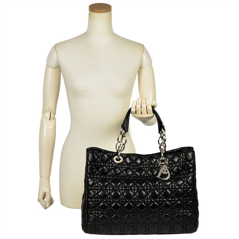 Dior Lady Dior Tote Bag Leather Black Silver Hardware