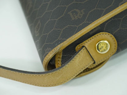 Authentic Christian DIOR Honeycomb Pattern Shoulder Bag Pochette PVC Black Bag