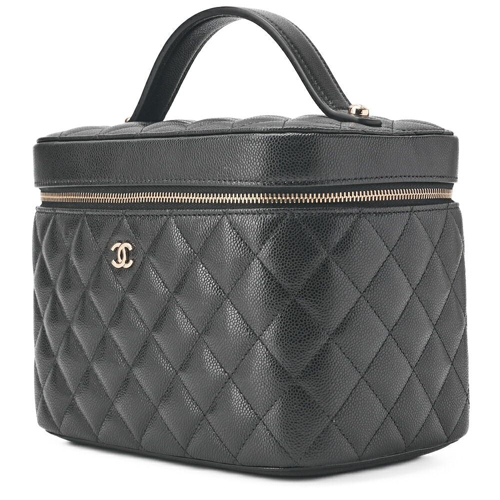 Chanel Matelasse Vanity Handbag Caviar Skin Black With Gold Hardware Ladies Bag