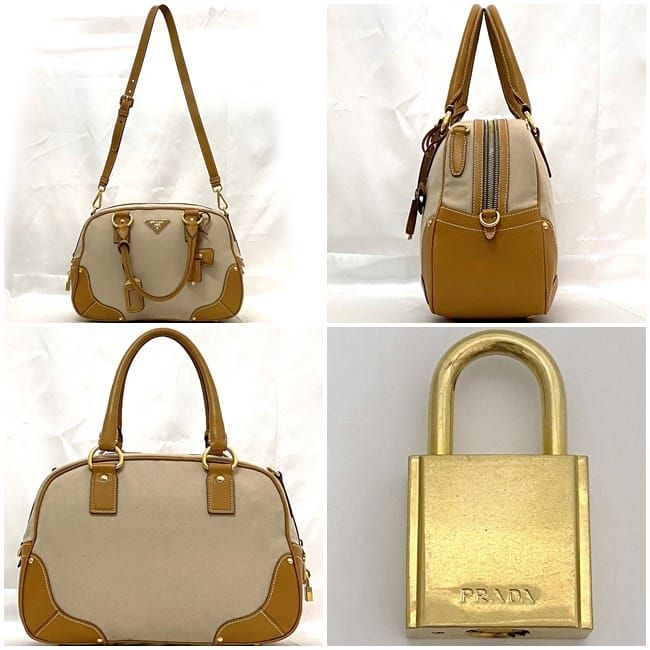 Prada 2way Boston Bag Beige Orange Corda Cuoio