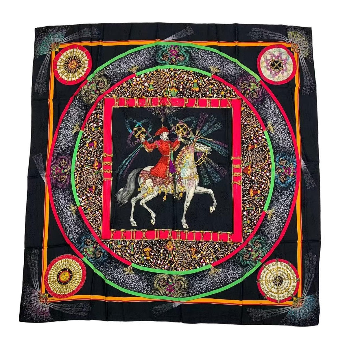 Hermes Scarf Silk Carre 90 Feux D'artifice Black