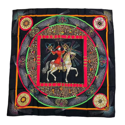 Hermes Scarf Silk Carre 90 Feux D'artifice Black