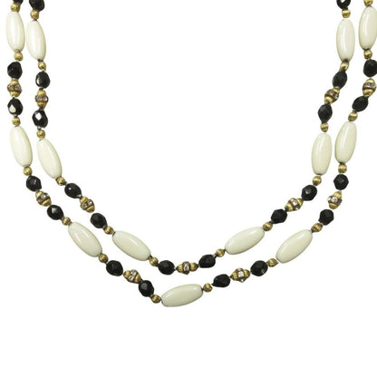 Celine Vintage Long Necklace 132 cm White Black