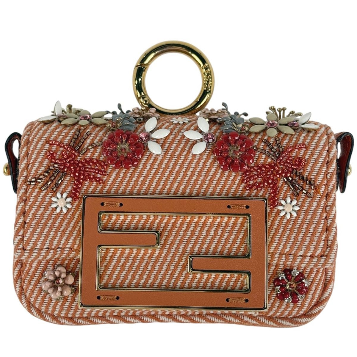 Fendi Nano Baguette Charm Logo 2-Way Cross Beads Canvas Orange
