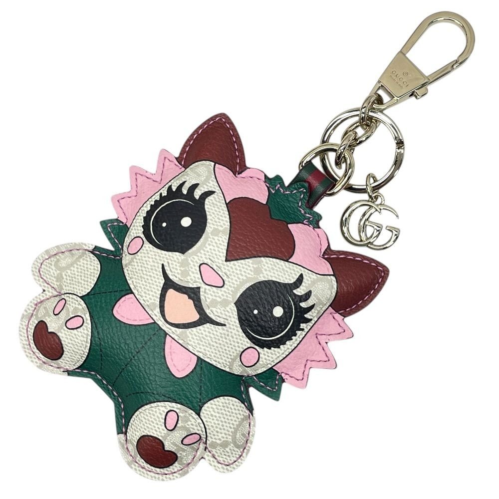 Gucci Besties Charm Key Ring Key Holder Gold Metal Leather Luxury Sophisticated