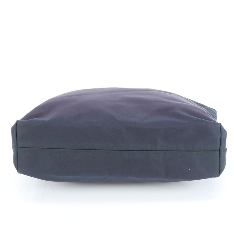 Prada Tessuto Nylon Triangle Logo Leather Tote Bag Shoulder Hand Navy Genuine