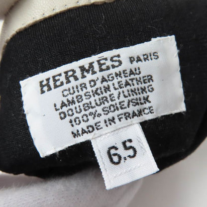 Hermes Lamb Leather Lined 100% Silk Chaine D'ancre H Motif Gloves Light Gray