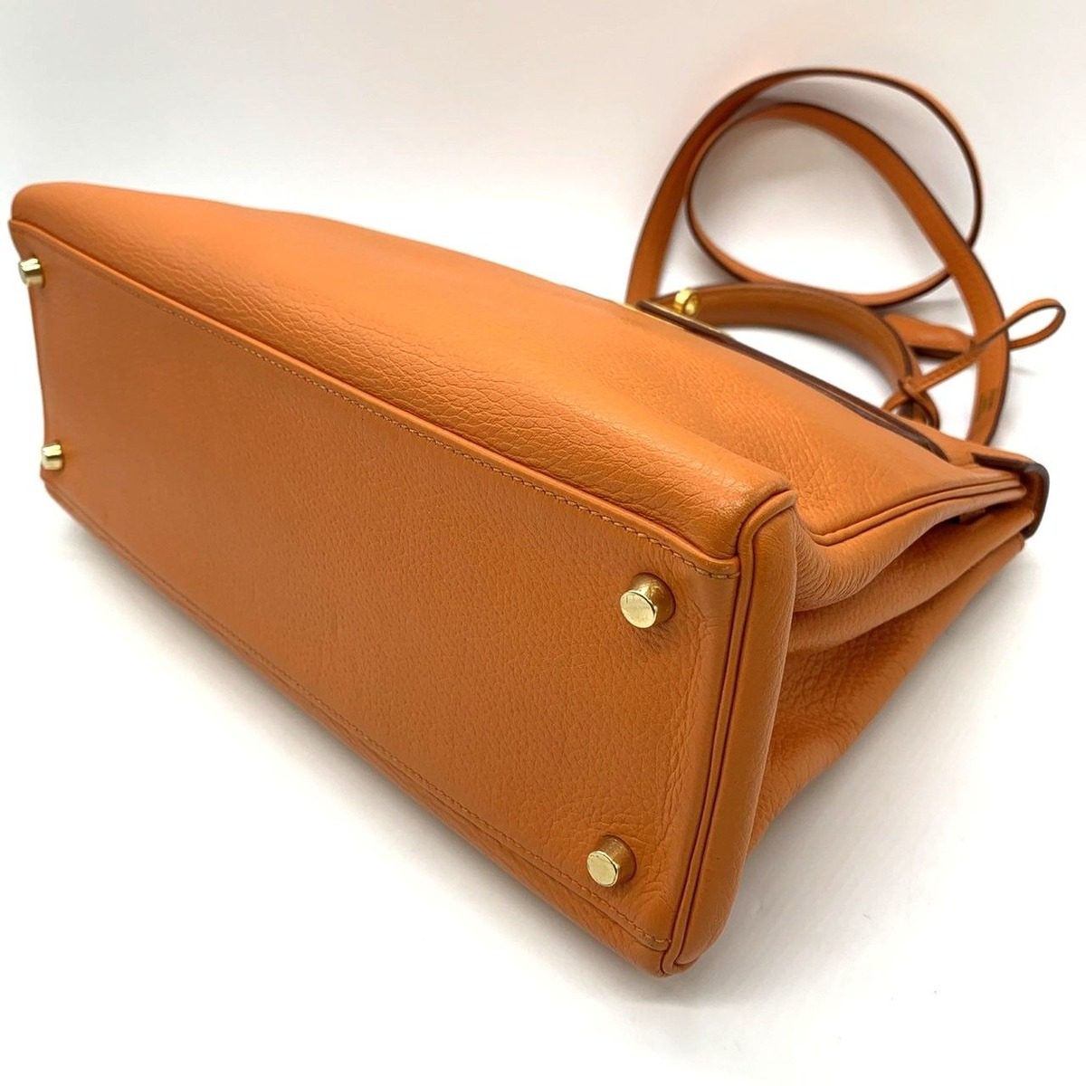 Hermes Kelly 32 Handbag Retourne Taurillon Clemence Orange Gold — view 2