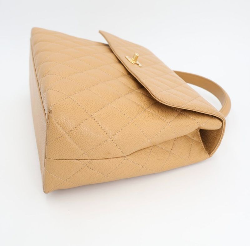 Chanel Matelasse Kelly Shape Top Handle Bag Handbag No 6 Caviar Skin Beige