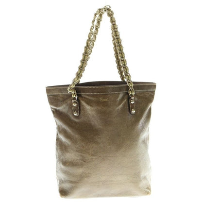 Gucci Horsebit Chain Tote Handbag Brown Leather Gold Hardware