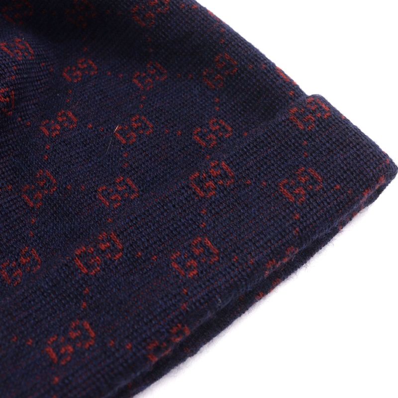 Gucci 534812 4g295 Alpaca 85% GG Beanie Knit Cap Navy Red M 58 Made In Italy