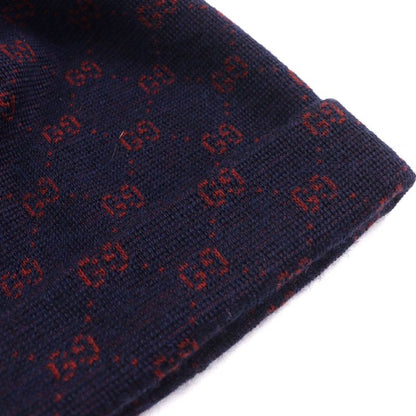 Gucci 534812 4g295 Alpaca 85% GG Beanie Knit Cap Navy Red M 58 Made In Italy